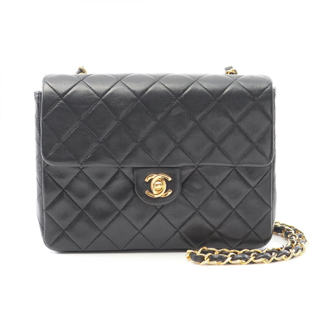 Chanel Matelasse Single Flap Shoulder Bag Lambskin Sheepskin Black